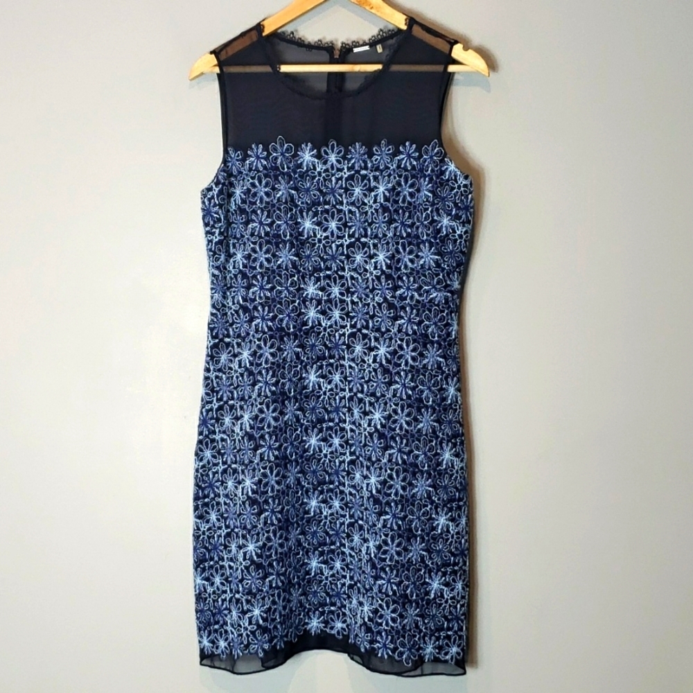 Elie Tahari Floral Sheath Dress Womens 8 Blue Wedding Guest Summer 5 for $40